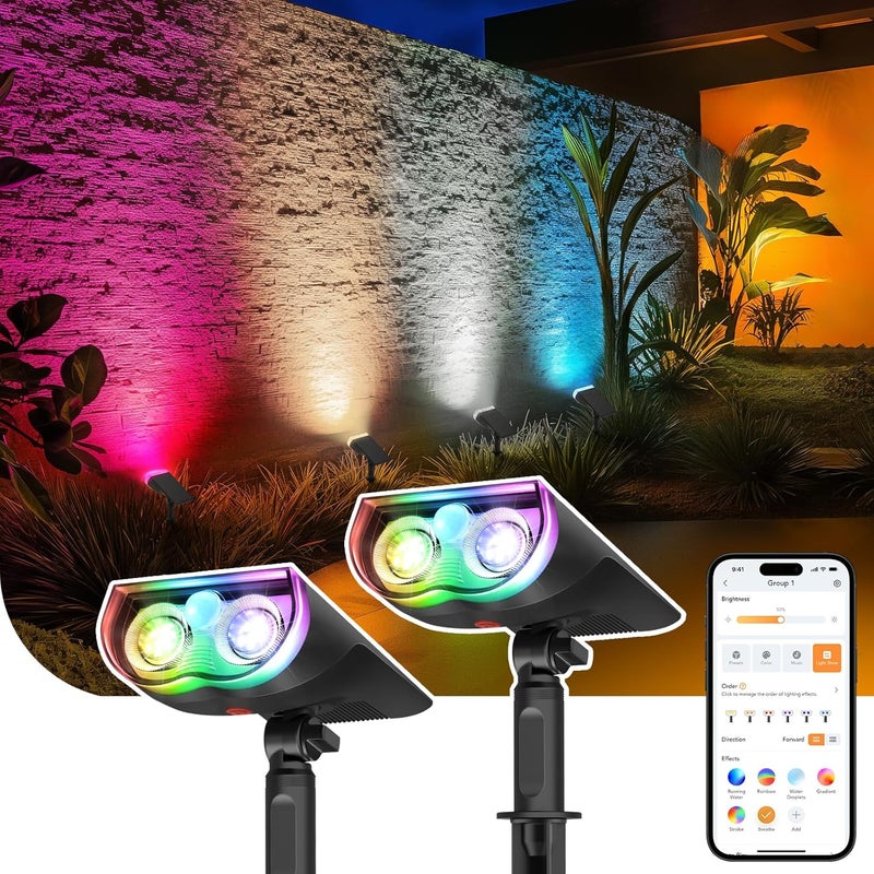Linkind Smart Solar Lights Outdoor SL5 with Motion Sensor, APP Control Cool/Warm White/Color Changing Solar Spot Lights Outdoor, IP65 Landscape Lighting for Yard, Garden, Path(2 Pack) - Image 1